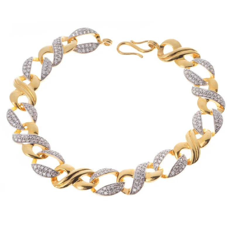 colorful beaded chain bracelet-22ct Gold Curb Link Gents Bracelet with Cubic Zirconia Stones (39.96g) GBR9010