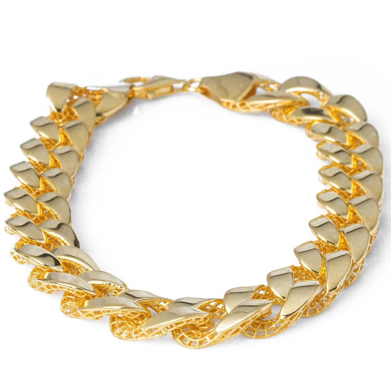 multi-colored gemstone bracelet for weddings-22ct Gold Curb Link Gents Bracelet with Mirror Finish and Mesh Support Backing fitted with a Lobster Clasp GBR-8042