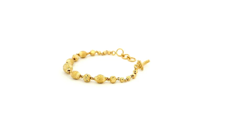 silver bracelet with custom gemstone charm-22ct Yellow Gold Children's Bracelet with Diamond-Cut Beads & 'U' Hook Clasp – Elegant Kids Jewellery