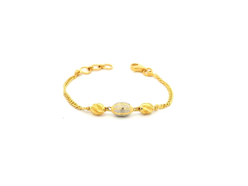 handmade sterling silver bangle bracelet-22ct Yellow Gold Children's Bracelet with Diamond-Cut Beads, Rhodium Plate & Lobster Claw Clasp – Stylish Kids Gold Bracelet