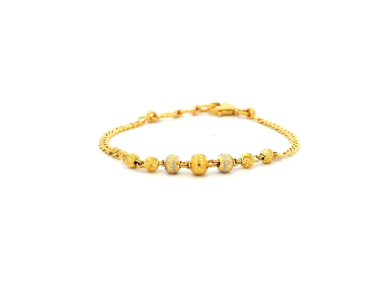 silver and gold bracelet with crystals-22ct Yellow Gold Children's Bracelet with Diamond-Cut Beads, Rhodium Plate & Lobster Claw Clasp – Elegant Kids Gold Bracelet