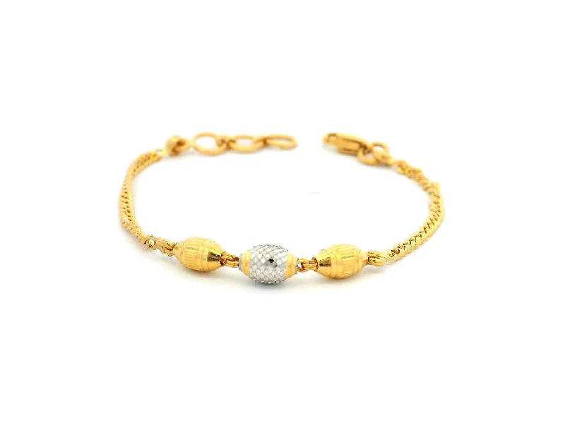 custom engraved bracelet for weddings-22ct Yellow Gold Children's Bracelet with Diamond-Cut Beads, Rhodium Plate & Lobster Claw Clasp – Fine Gold Jewellery for Kids