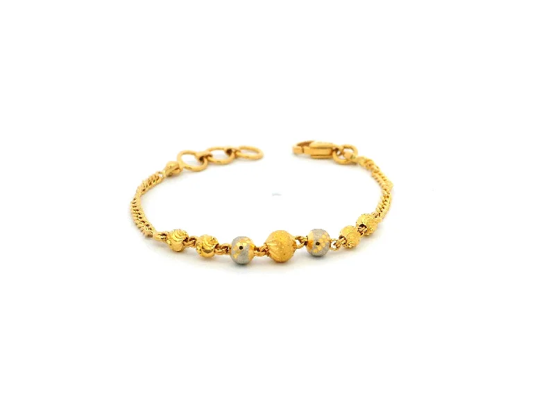 luxury gemstone bracelet with charms-22ct Yellow Gold Children's Bracelet with Diamond-Cut Beads, Rhodium Plate & Lobster Claw Clasp – Elegant Gold Jewellery for Kids