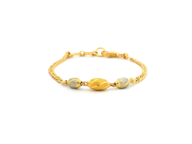 silver cuff bracelet with gemstone inlay-22ct Yellow Gold Children's Bracelet with Diamond-Cut Beads, Rhodium Plate & Lobster Claw Clasp – Charming Gold Bracelet for Kids