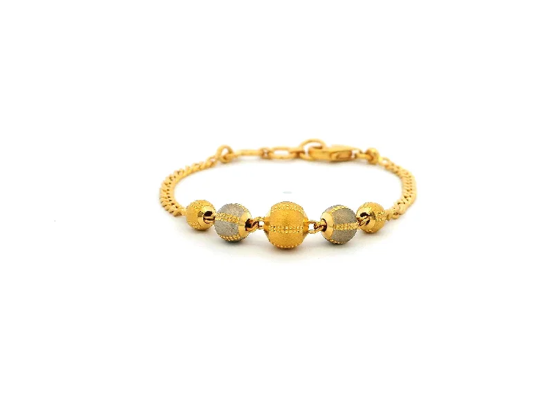 customized gemstone and leather bracelet-22ct Yellow Gold Children's Bracelet with Diamond-Cut Beads, Rhodium Plate & Lobster Claw Clasp – Stylish Gold Bracelet for Kids