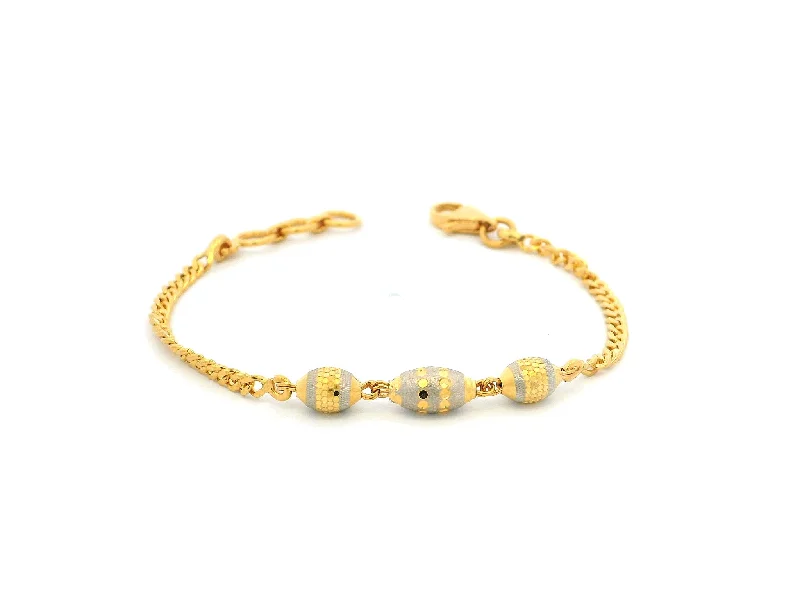 silver bangle with personalized charms-22ct Yellow Gold Children's Bracelet with Diamond-Cut Beads, Rhodium Plate & Lobster Claw Clasp – Precious Gold Jewellery for Kids