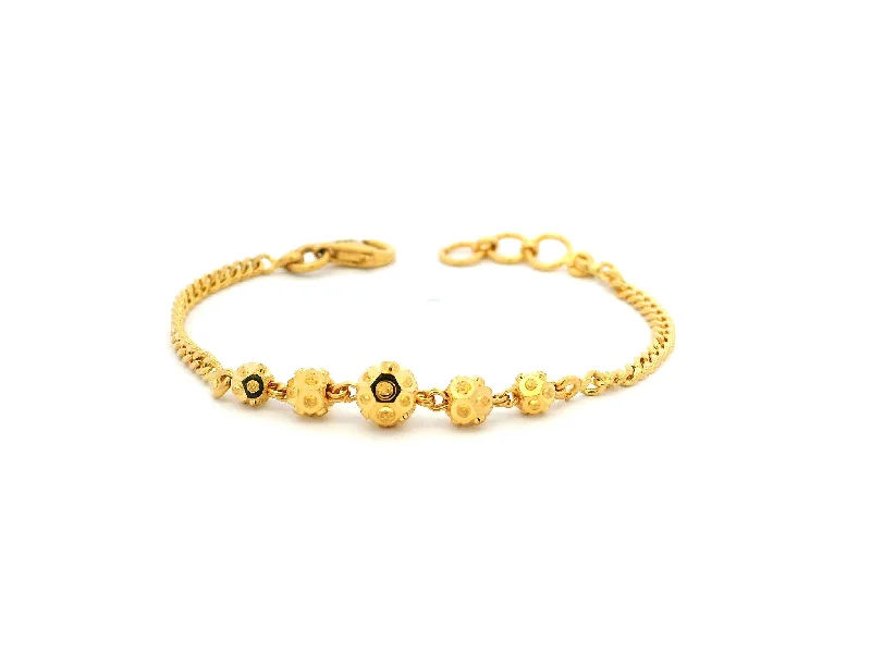 beaded bracelet with gold accents-22ct Yellow Gold Children's Bracelet with Diamond-Cut Beads & Lobster Claw Clasp – Stylish Kids Jewellery