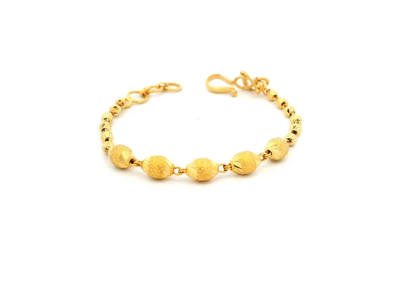 custom gemstone link bracelet for women-22ct Yellow Gold Children's Bracelet with Diamond-Cut Beads & 'U' Hook Clip Clasp – Stylish & Secure Kids Jewellery