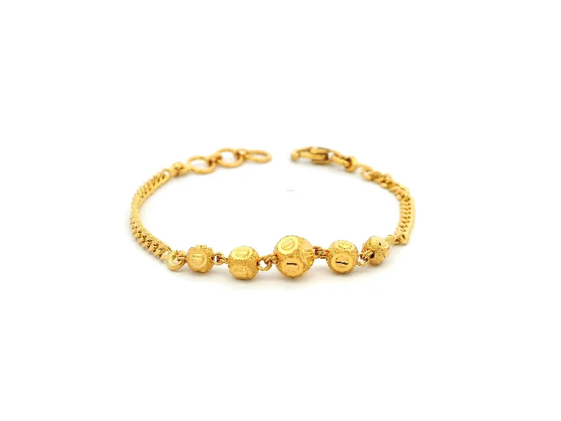 women's silver bangle bracelet with charms-22ct Yellow Gold Children's Bracelet with Diamond-Cut Beads & Lobster Claw Clasp – Stylish Kids Jewellery