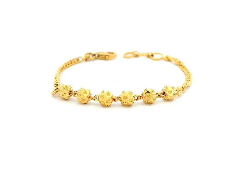 adjustable rope bracelet with beads-22ct Yellow Gold Children's Bracelet with Diamond-Cut Beads & Lobster Claw Clasp – Elegant Kids Jewellery