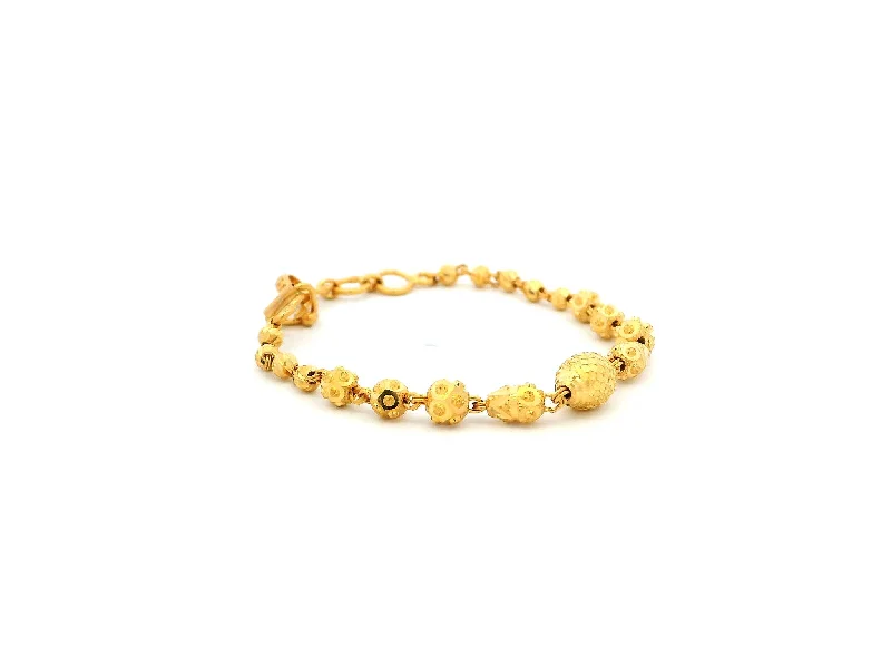 crystal and gold bracelet for men-22ct Yellow Gold Children's Bracelet with Diamond-Cut Beads & 'U' Hook Clip Clasp Fasten – Elegant Kids Jewellery