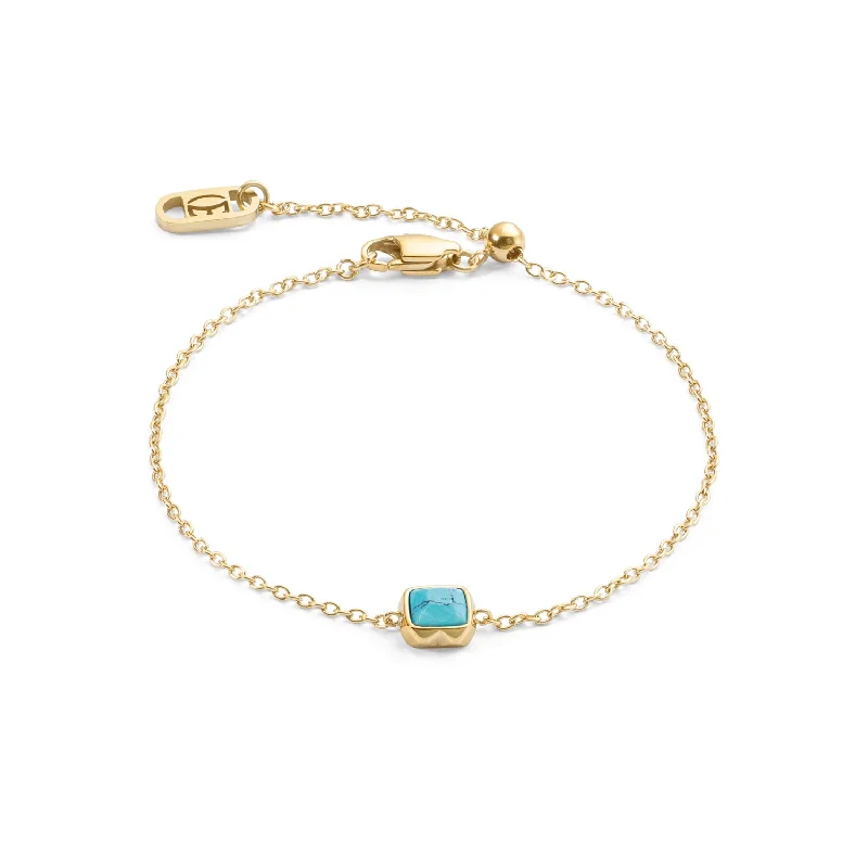 luxury silver charm bracelet for men-Coeur De Lion December Birthstone Gold Turquoise Bracelet