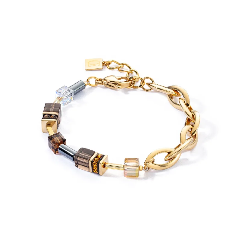 adjustable bangle bracelet with beads-Coeur De Lion GeoCUBE® Chunky Chain Gold Brown Bracelet