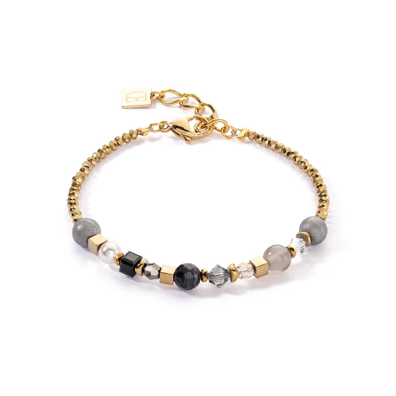 delicate sterling silver chain bracelet-Coeur De Lion Festive Spheres Grey Gold Bracelet