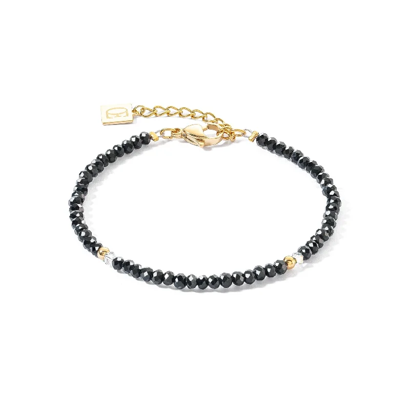 chic leather wrap bracelet with charms-Coeur De Lion Little Twinkle Gold Black Bracelet