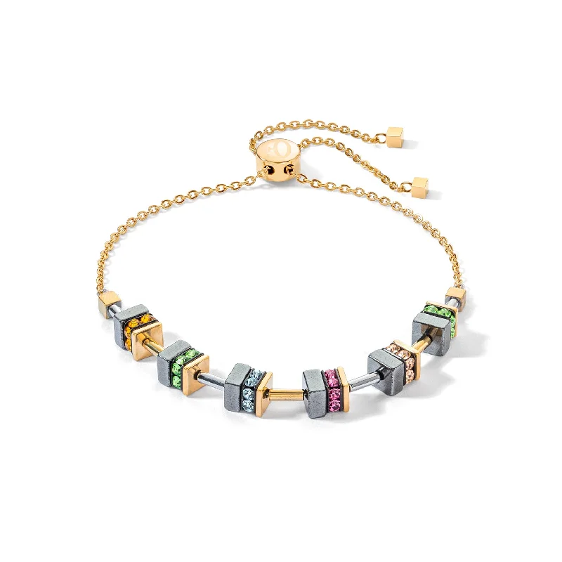 gemstone charm bracelet for couples-Coeur De Lion Sparkling Classic Gold Multicolour Chain Bracelet