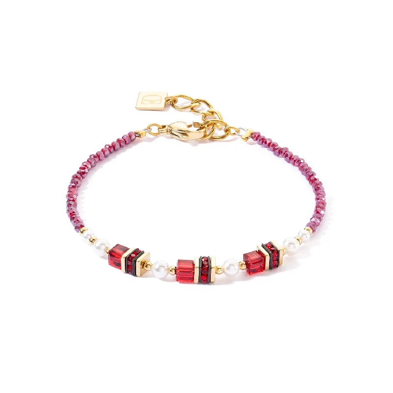 silver heart charm bracelet-Coeur De Lion Sparkling Princess Gold Red Bracelet