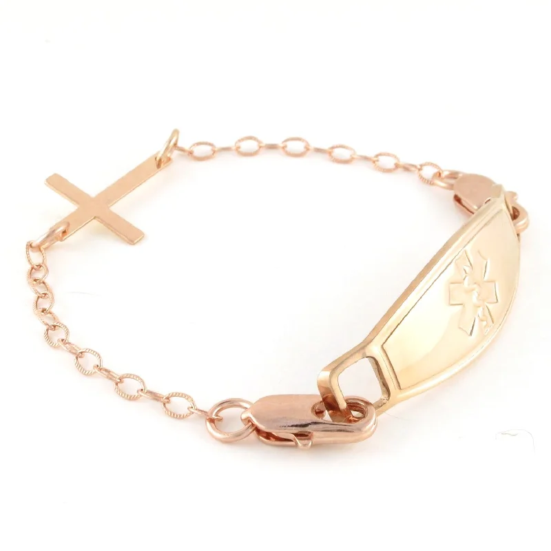 colorful beaded chain bracelet-Cross Rose Gold Medical Bracelet