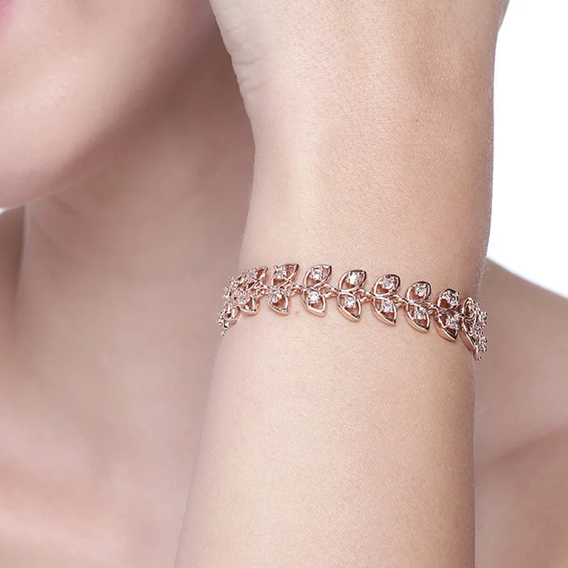 elegant sterling silver charm bracelet-Estele Rose Gold Plated CZ Beautiful Designer Bracelet with Crystals for Women