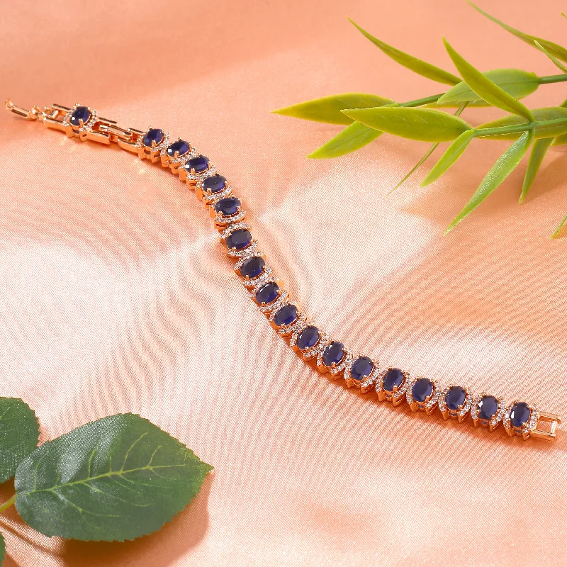 multi-colored beaded bracelet for men-Estele Rose Gold Plated CZ Ravishing Bracelet with Blue Stones for Women