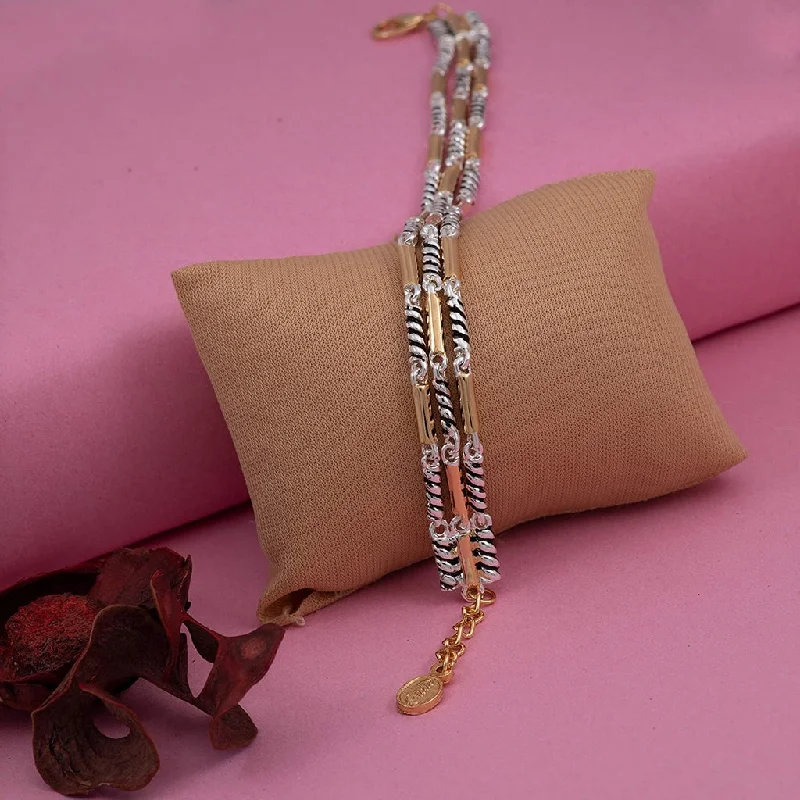 silver bracelet with custom engraving-Estele Silver and Gold Plated Adjustable Bracelet for Girls