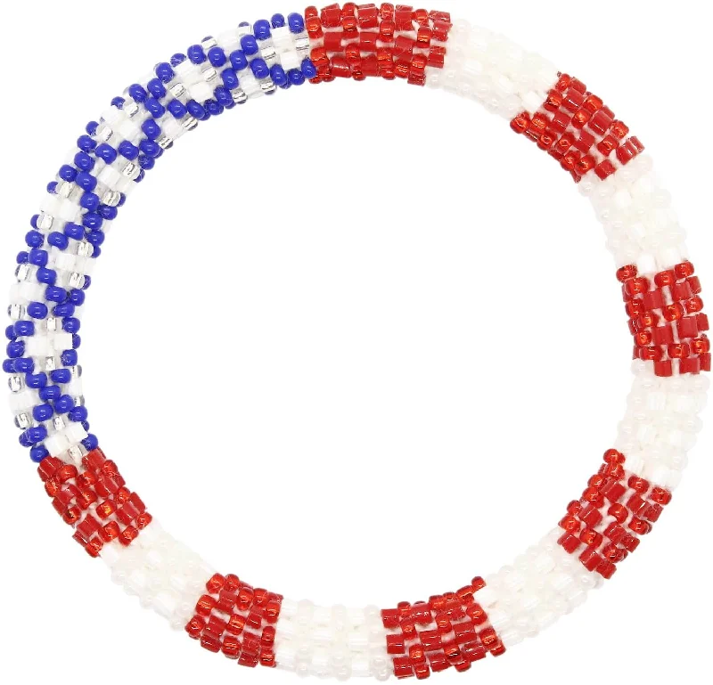 beaded leather bracelet with silver charm-Fancy American Flag