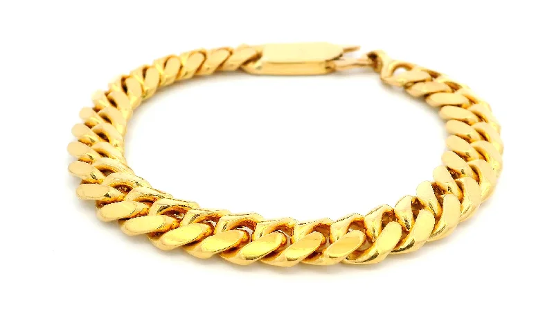 handmade gemstone bangle bracelet-22ct Yellow Gold Solid Miami Cuban Link Bracelet with U Hook Clasp - Elegant & Durable