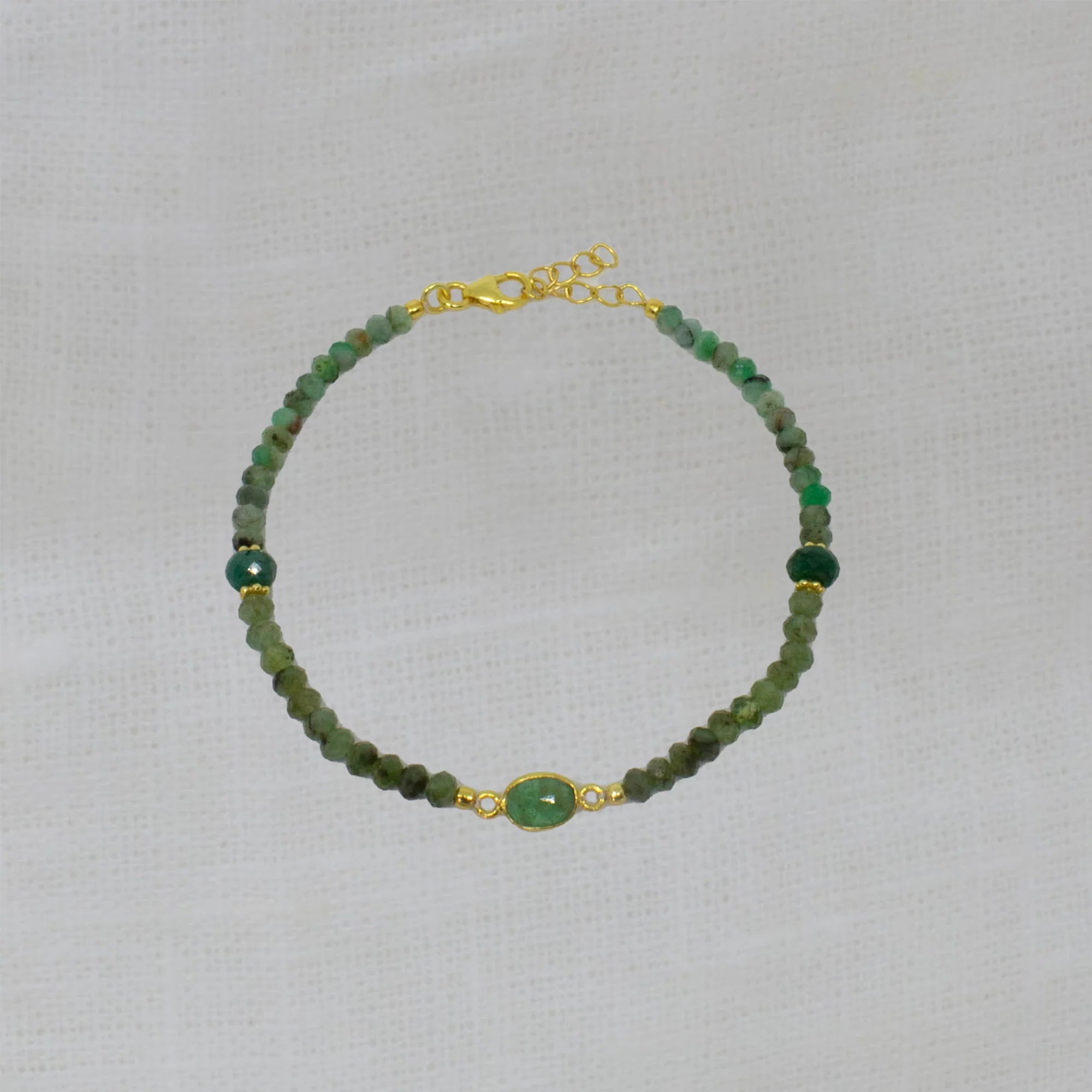 delicate gold chain bracelet for women-Gold and Emerald Beaded Bracelet