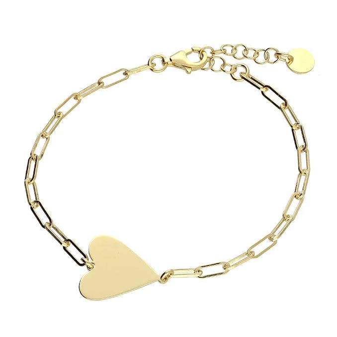 silver bracelet with cubic zirconia stones-Gold Chain Link Heart Bracelet