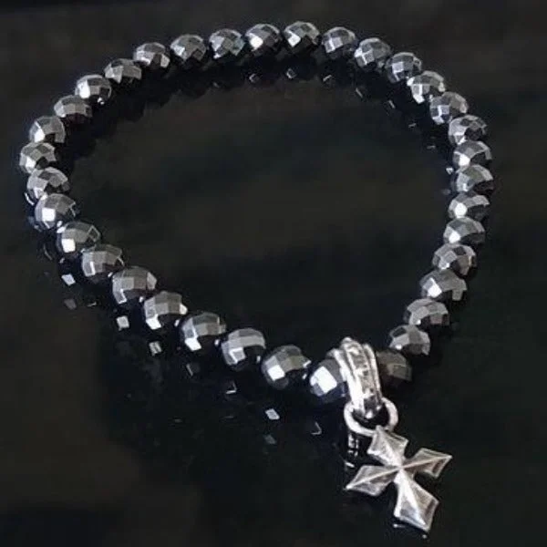 elegant gold charm bracelet for men-Hematite and Cross