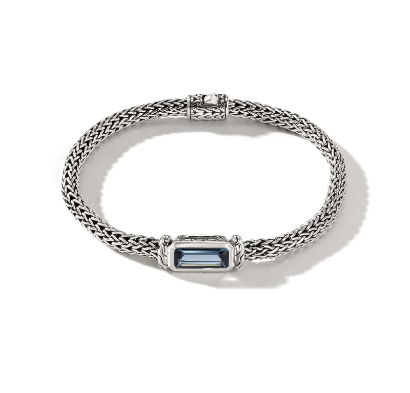 elegant silver bangle with crystals-John Hardy Classic Chain Silver Chain Bracelet with Blue Topaz, 5mm