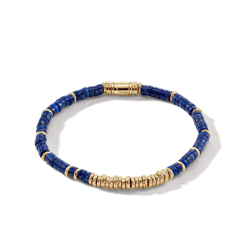 customized leather charm bracelet with initials-John Hardy Heishi 14K Yellow Gold Bracelet with Lapis Lazuli