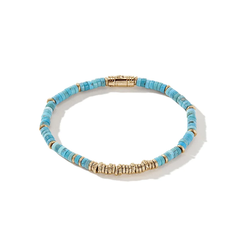 luxury gemstone wrap bracelet for men-John Hardy Heishi 14K Yellow Gold Bracelet with Turquoise