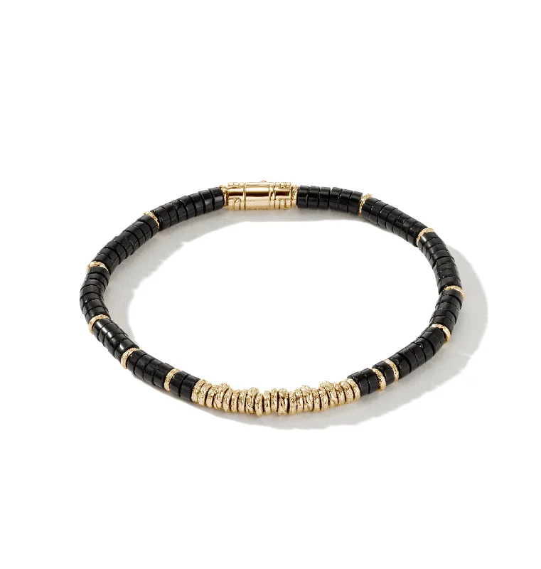 handmade chain bracelet with crystal-John Hardy Heishi Yellow Gold Bracelet with Black Onyx