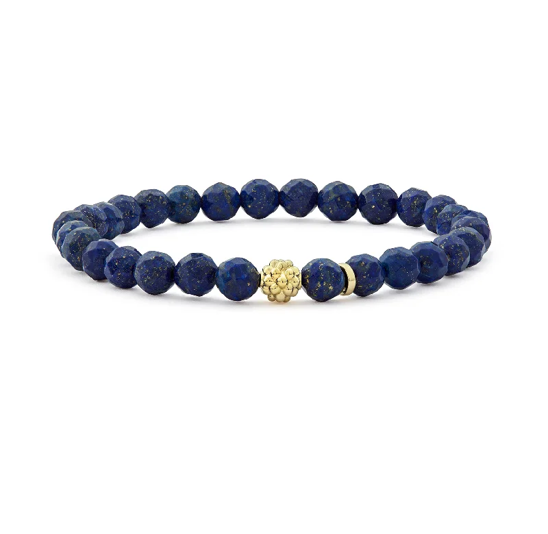 adjustable gemstone link bracelet-LAGOS Caviar Icon Lapis Gold Station Bead Bracelet