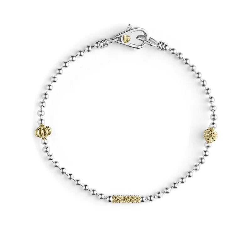 gold charm bracelet for women-LAGOS Caviar Icon Two Tone Caviar Beaded Bracelet