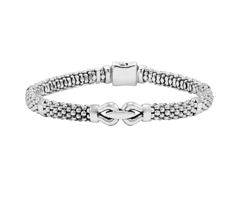 custom name bracelet with crystals-LAGOS Derby 6mm Silver Caviar Buckle Bracelet