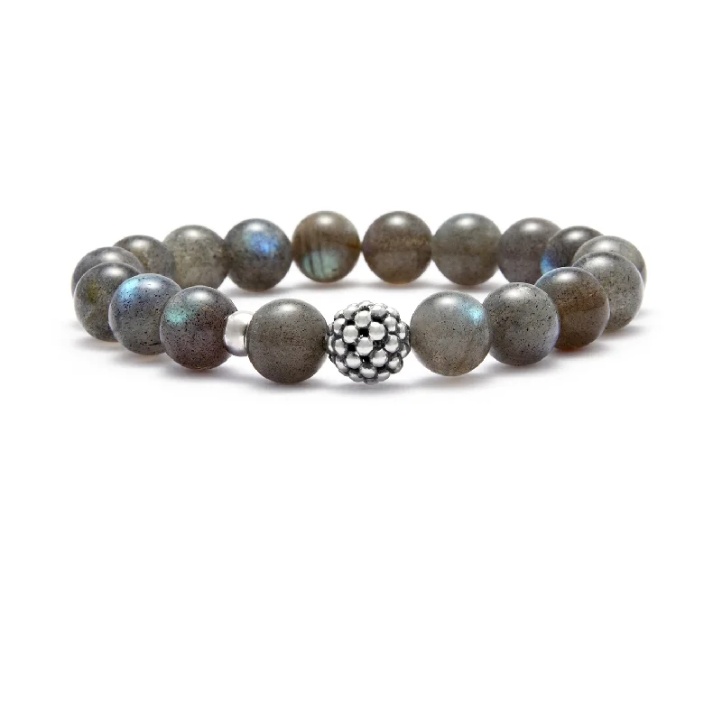 luxury silver charm bracelet for men-LAGOS Maya Labradorite Silver Station Bead Bracelet