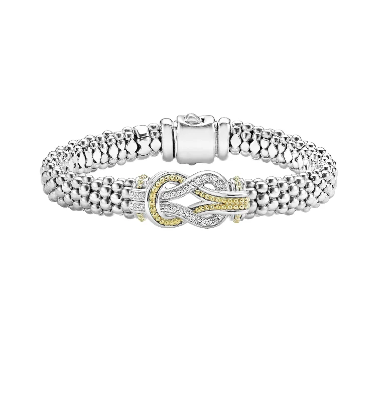 stackable gemstone bracelets for women-LAGOS Newport 9mm Two Tone Knot Diamond Caviar Bracelet