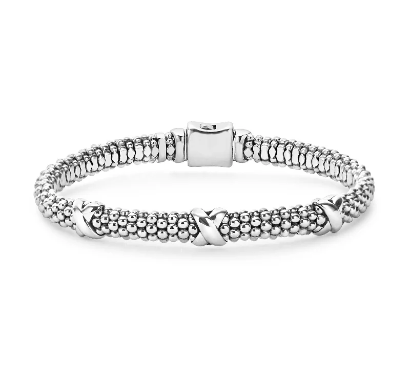 custom engraved crystal bracelet-LAGOS Signature Caviar 6mm Three Station X Bracelet