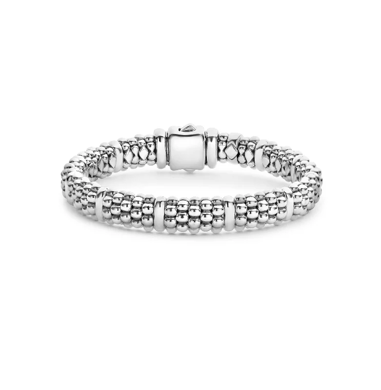 adjustable braided charm bracelet for men-LAGOS Signature Caviar 9mm Silver Station Bracelet