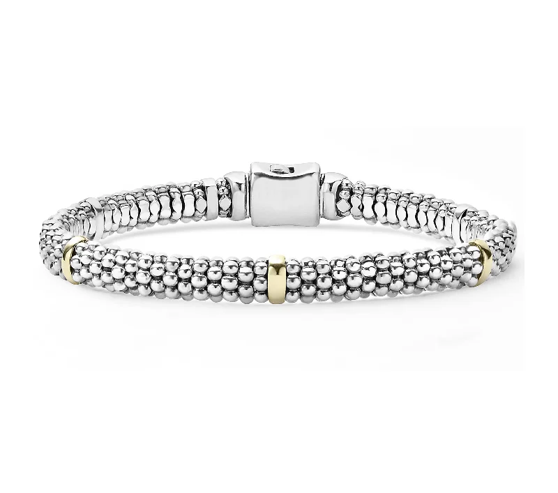 trendy crystal bracelet for men-LAGOS Signature Caviar Five Gold Station Bracelet