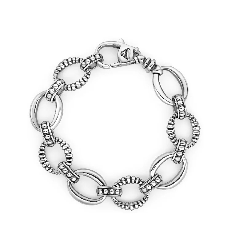 silver link bracelet with engraved initials-LAGOS Signature Caviar Oval Fluted Link Bracelet