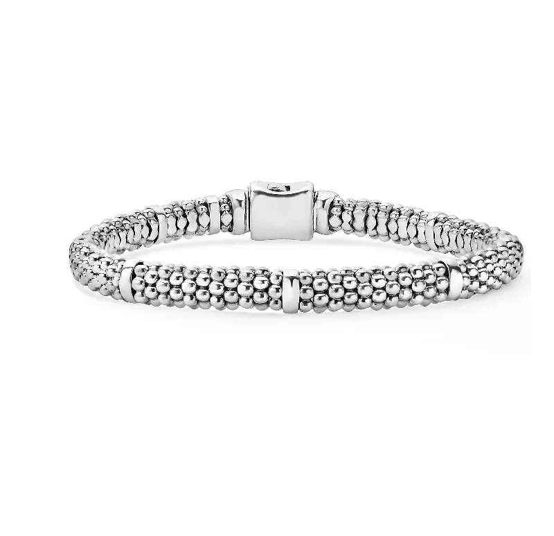 stackable gemstone bracelets for women-LAGOS Signature Caviar Silver Station 6mm Bracelet