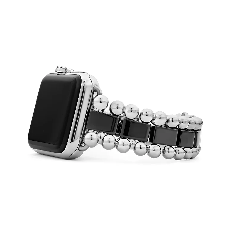 personalized engraved cuff bracelet for men-LAGOS Smart Caviar Black Ceramic Link Watchband, 38mm