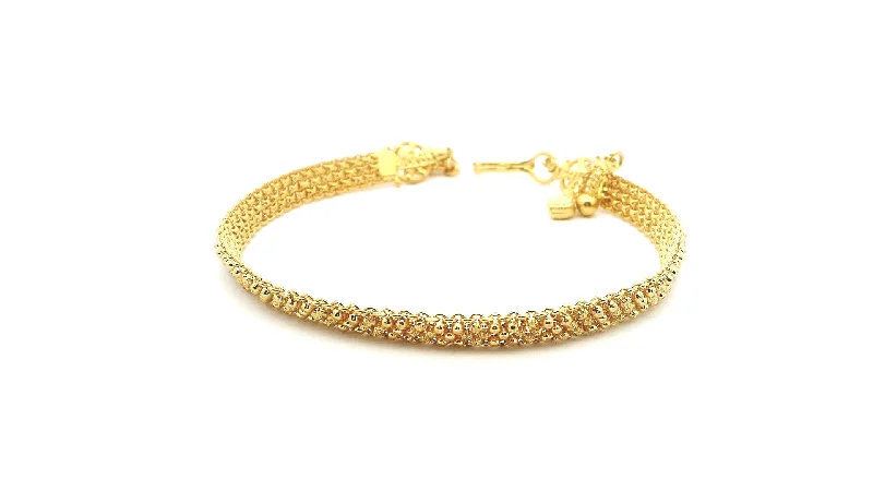 women's adjustable gemstone charm bracelet-22ct Yellow Gold Ladies Bracelet with Filigree Work Design & U-Hook Clasp | Elegant Gold Jewellery