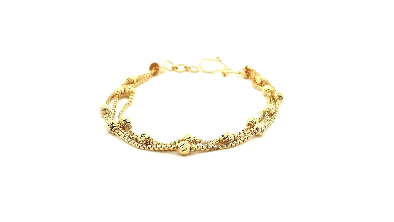 stylish braided leather bracelet for men-22ct Yellow Gold Ladies Three-Row Box Chain Bracelet with Diamond-Cut Beads & U Hook Clasp - Elegant Jewellery Gift