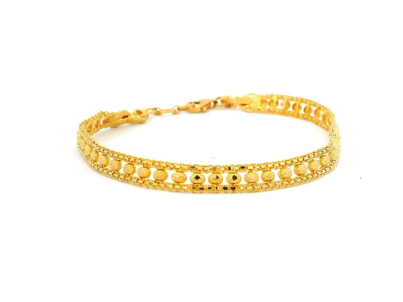 luxury gold bracelet with charms-22ct Yellow Gold Flat Bracelet with Intricate Filigree Work Design – Elegant Gold Jewellery for Women