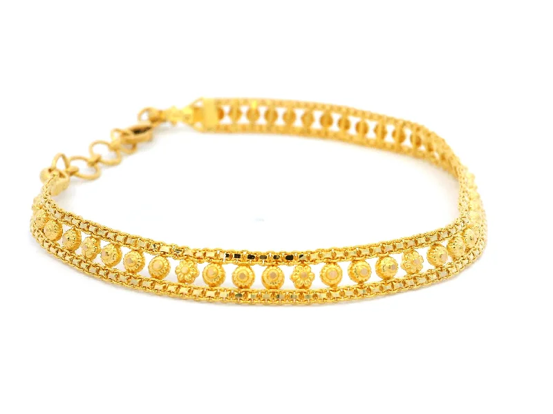 adjustable gemstone bracelet for weddings-22ct Yellow Gold Flat Bracelet with Filigree Work Design for Women – Elegant Gold Jewellery