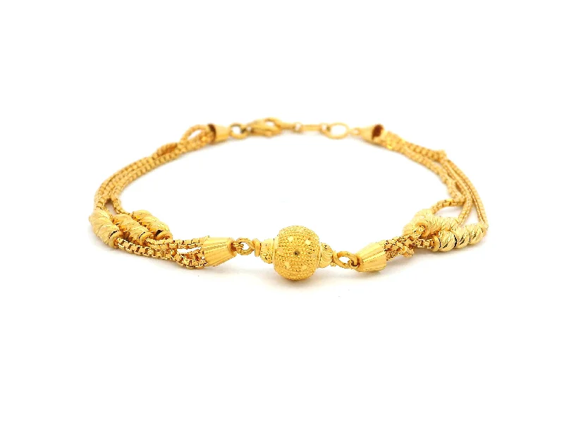 stylish braided leather bracelet for women-22ct Yellow Gold Three-Row Bracelet with Diamond-Cut Bead Design – Elegant & Timeless